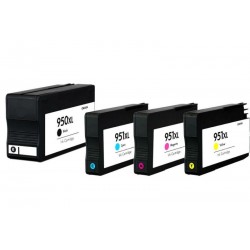 Cartouche d'encre équivalent à HP 950XL/951XL Pack de 4 Noir, Jaune, Cyan, Magenta